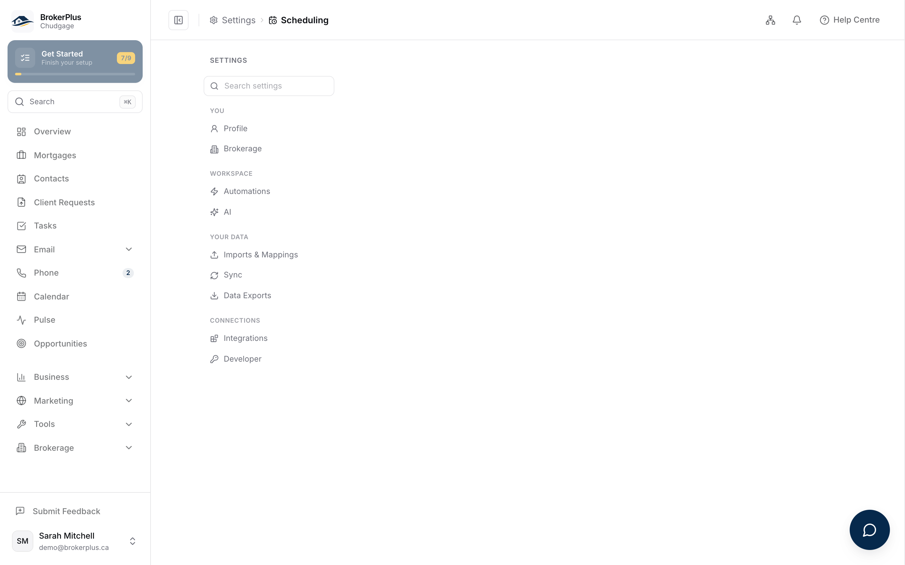 The booking tab with the weekly hours, the blocked days, the booking handle and the published meeting types